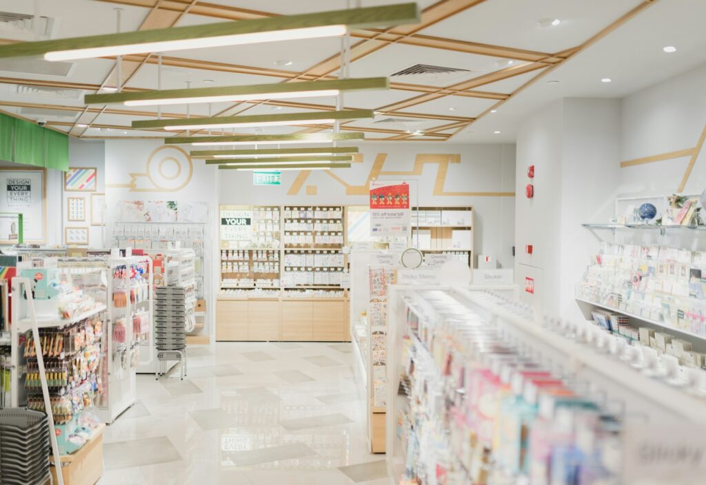 Bright, modern pharmacy interior